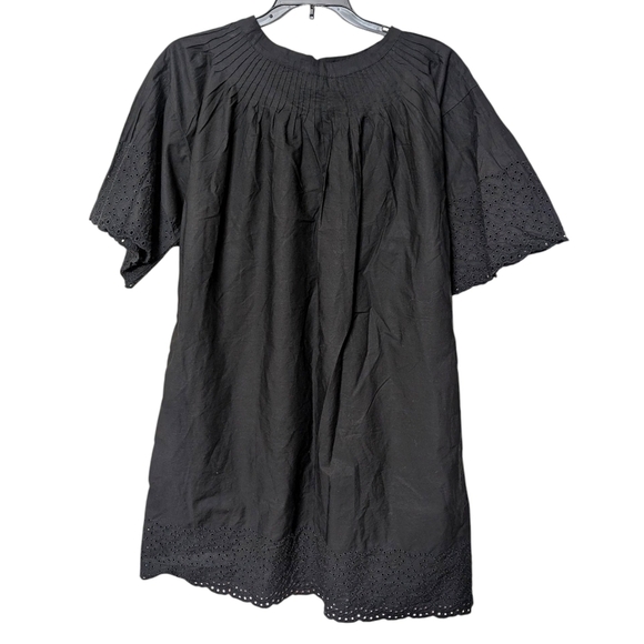 J. Crew Black Jolie Eyelet Cotton Poplin Relaxed Boho Button Front Dress Size XS - Picture 2 of 11